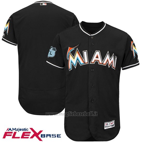 Maglia Baseball Uomo Miami Marlins Nero 2017 Allenamento Primaverile Flex Base
